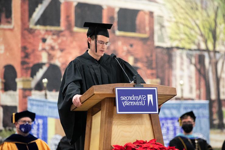 Gradin presenting at the commencement